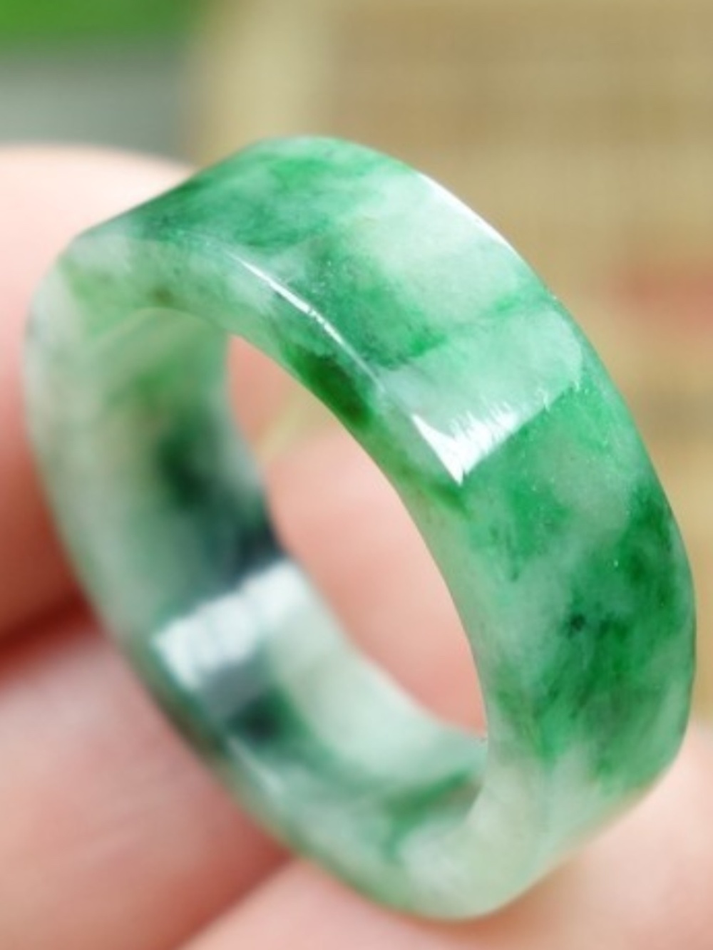 Certified Green Burma 100% Natural A jadeite Jade Ring 指环 USA.6#